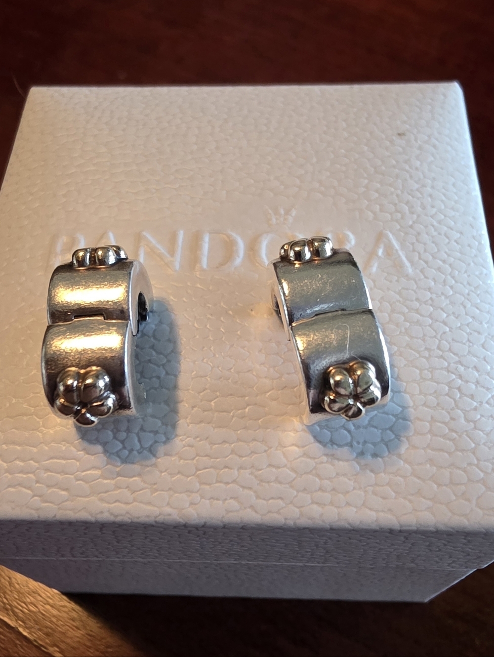 2 Pandora Retired Silver & 14k Flower Clips